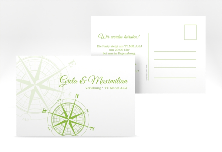 Verlobungskarte Hochzeit Windrose A6 Postkarte gruen