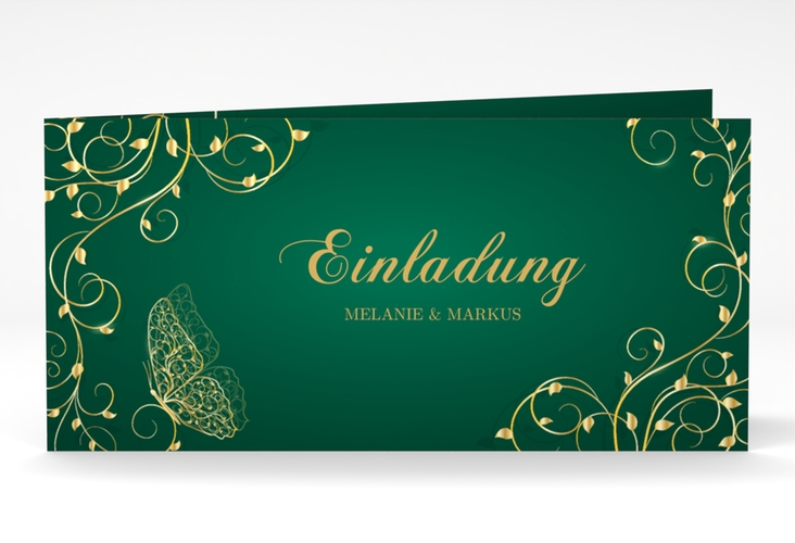 Hochzeitseinladung Eternity lange Klappkarte quer gruen