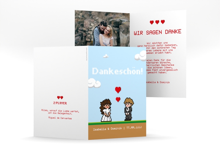 Danksagungskarte Hochzeit Pixel A6 Klappkarte hoch hochglanz