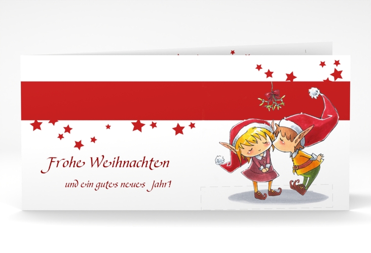 Weihnachtskarte Elf lange Klappkarte quer mit Weihnachtselfen