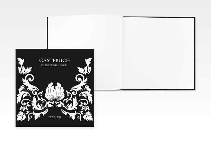 Gästebuch Creation Hochzeit Royal 20 x 20 cm, Hardcover schwarz mit barockem Blumen-Ornament