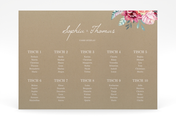 Sitzplan Poster Hochzeit Blooming 70 x 50 cm Poster