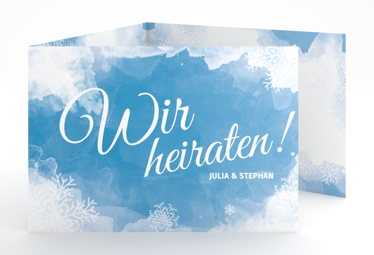 Hochzeitseinladung Frozen A6 Doppel-Klappkarte blau hochglanz mit Winter-Design