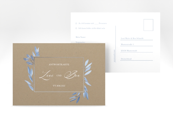 Antwortkarte Hochzeit Classicblue A6 Postkarte Kraftpapier