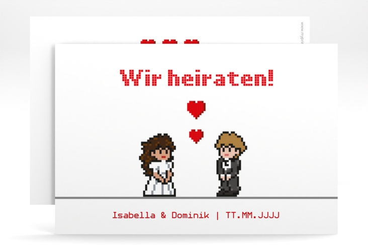 Save the Date-Karte Pixel A6 Karte quer weiss hochglanz