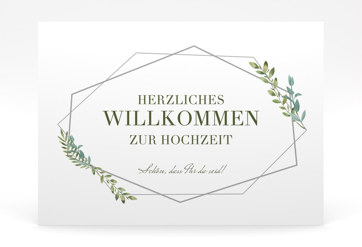 Willkommensschild Poster Herbarium 70 x 50 cm Poster grau mit geometrischem Rahmen und Blätter-Dekor