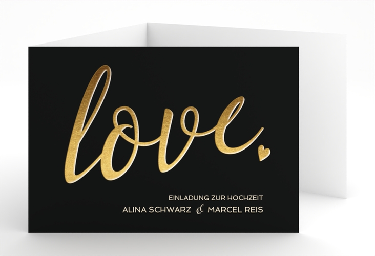 Hochzeitseinladung Glam A6 Doppel-Klappkarte schwarz