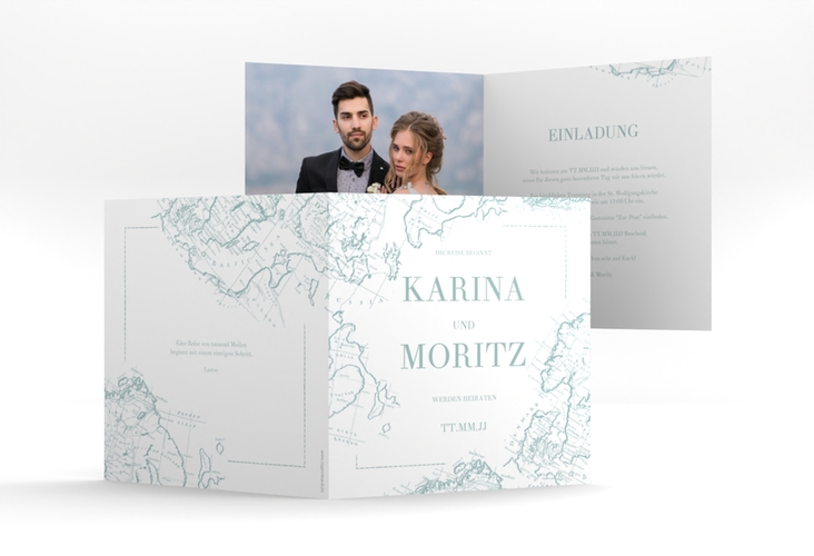 Hochzeitseinladung Voyage quadr. Klappkarte mint