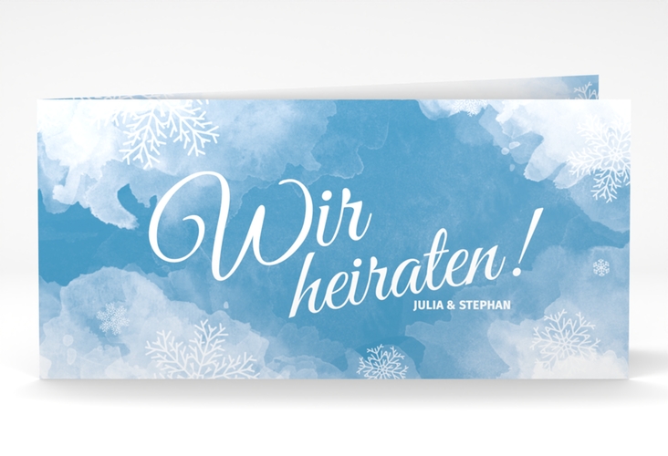 Hochzeitseinladung Frozen lange Klappkarte quer mit Winter-Design