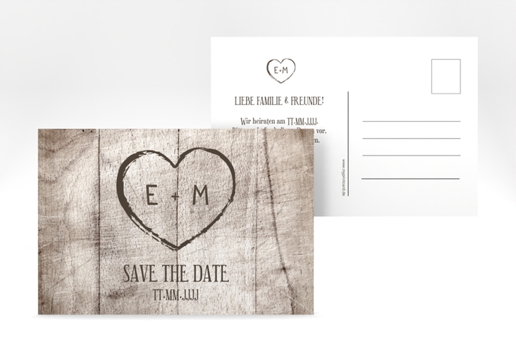 Save the Date-Postkarte Wood A6 Postkarte weiss