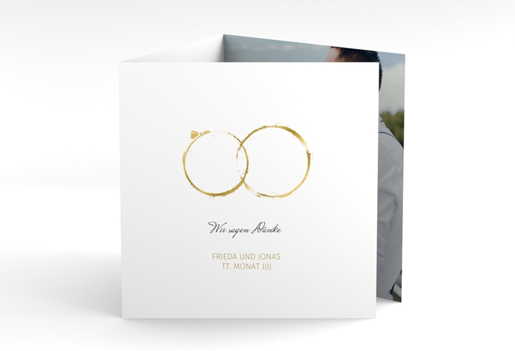 Dankeskarte Hochzeit Trauringe quadr. Doppel-Klappkarte gold minimalistisch gestaltet mit zwei Eheringen