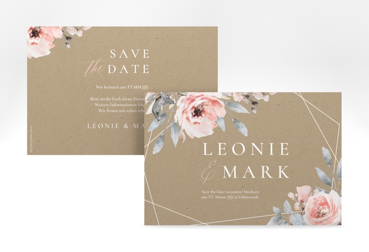 Save the Date-Karte Perfection A6 Karte quer mit rosa Rosen