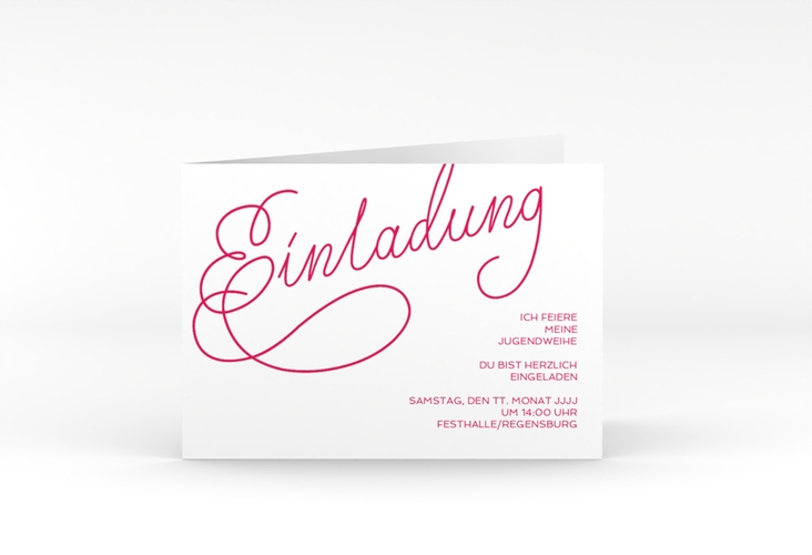 Einladungskarte Jugendweihe Swinging A6 Klappkarte quer pink