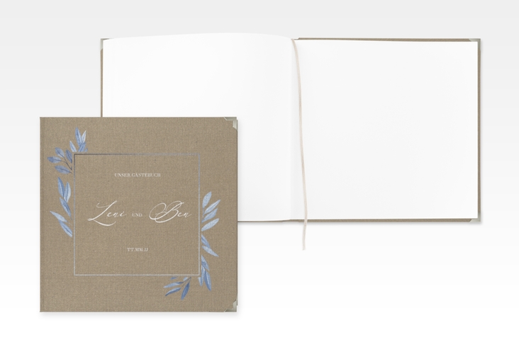 Gästebuch Selection Hochzeit Classicblue Leinen-Hardcover Kraftpapier mit geometrischem Herz und Rosen in Aquarell