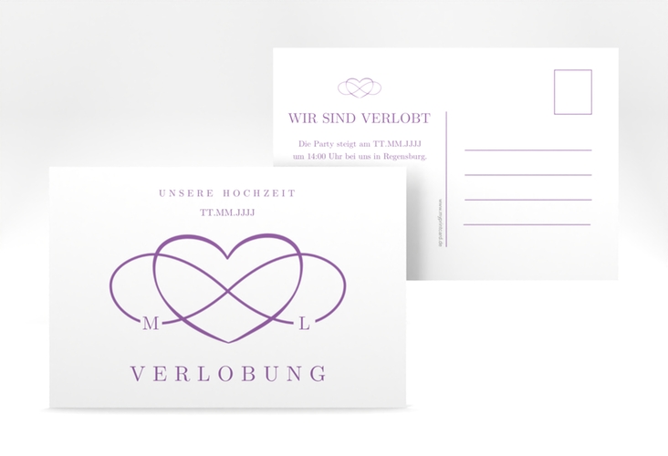 Verlobungskarte Hochzeit Infinity A6 Postkarte lila