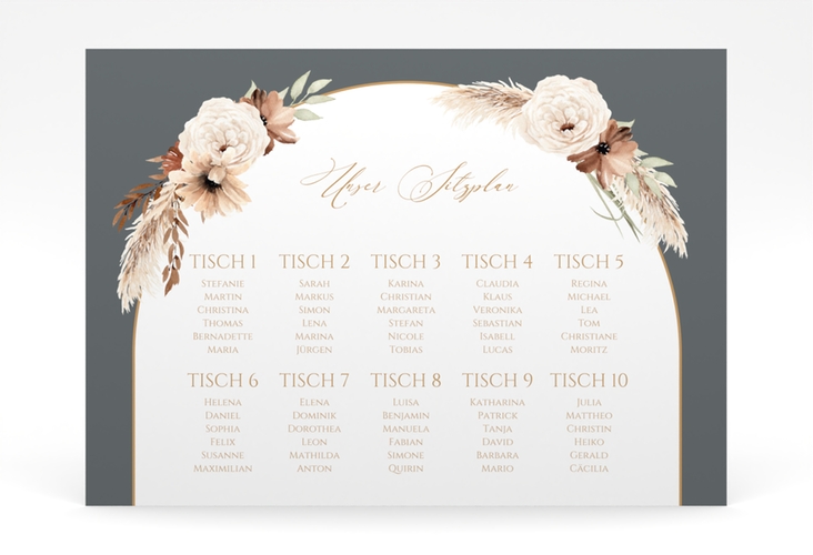 Sitzplan Poster Hochzeit Blumenbogen 70 x 50 cm Poster grau