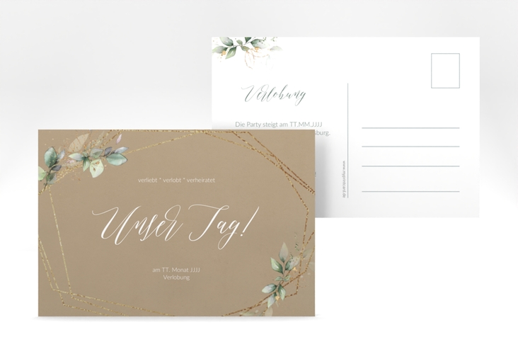 Verlobungskarte Hochzeit Greenish A6 Postkarte Kraftpapier