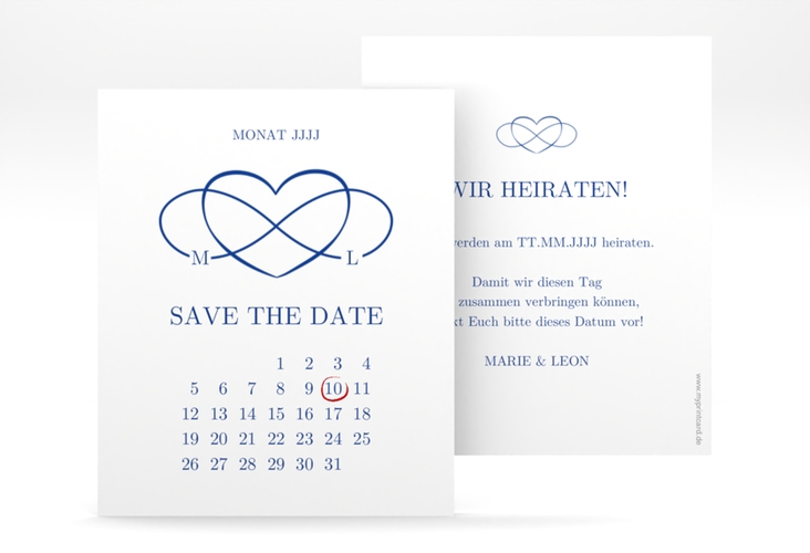 Save the Date-Kalenderblatt Infinity Kalenderblatt-Karte blau