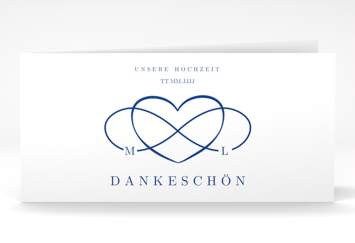 Dankeskarte Hochzeit Infinity lange Klappkarte quer blau hochglanz