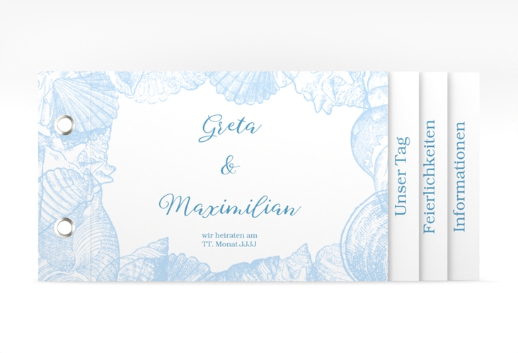 Hochzeitseinladung Muschelreich Booklet blau hochglanz