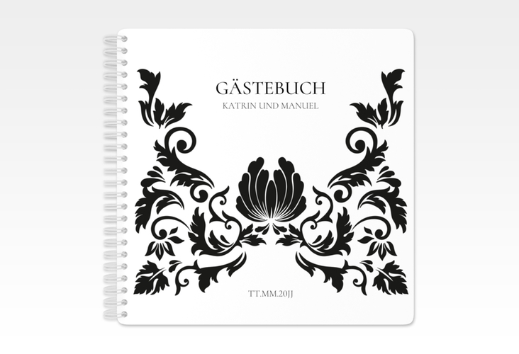 Gästebuch Hochzeit Royal Ringbindung weiss mit barockem Blumen-Ornament