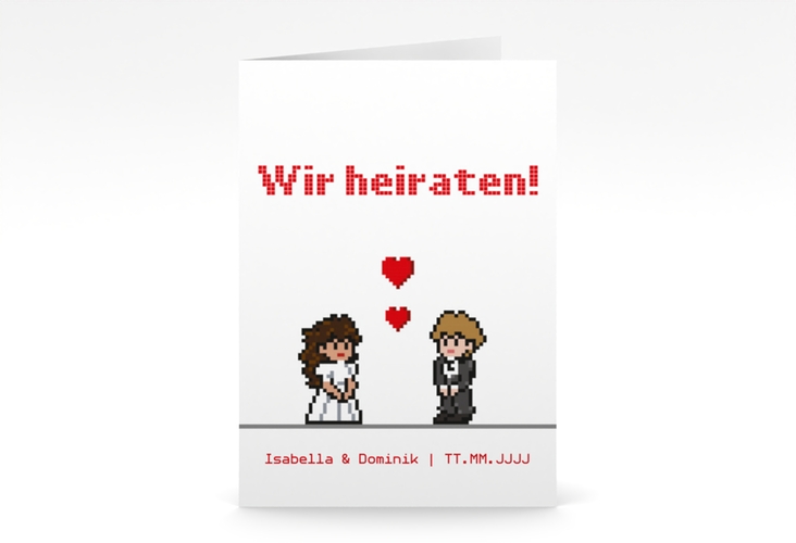 Einladungskarte Hochzeit Pixel A6 Klappkarte hoch weiss