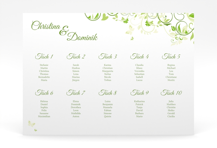 Sitzplan Poster Hochzeit Lilly 70 x 50 cm Poster gruen