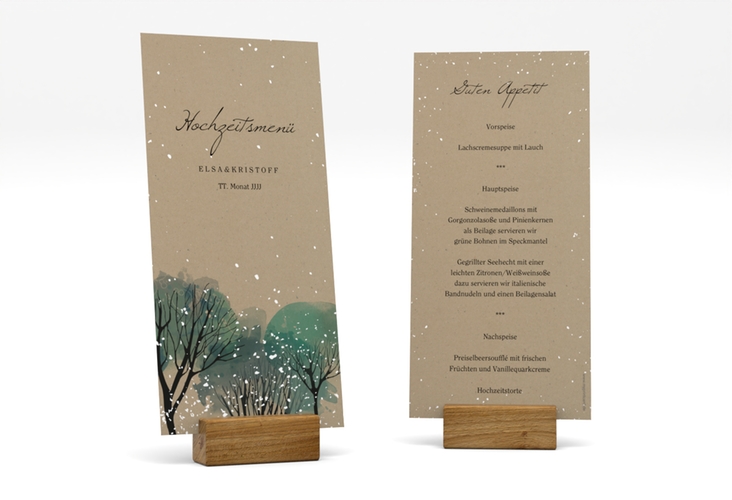 Menükarte Hochzeit Winterhochzeit lange Karte hoch Kraftpapier