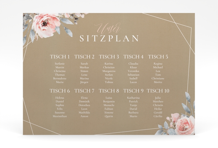 Sitzplan Poster Hochzeit Perfection 70 x 50 cm Poster mit rosa Rosen