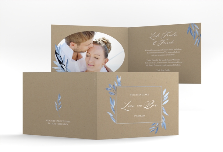 Danksagungskarte Hochzeit Classicblue A6 Klappkarte quer Kraftpapier