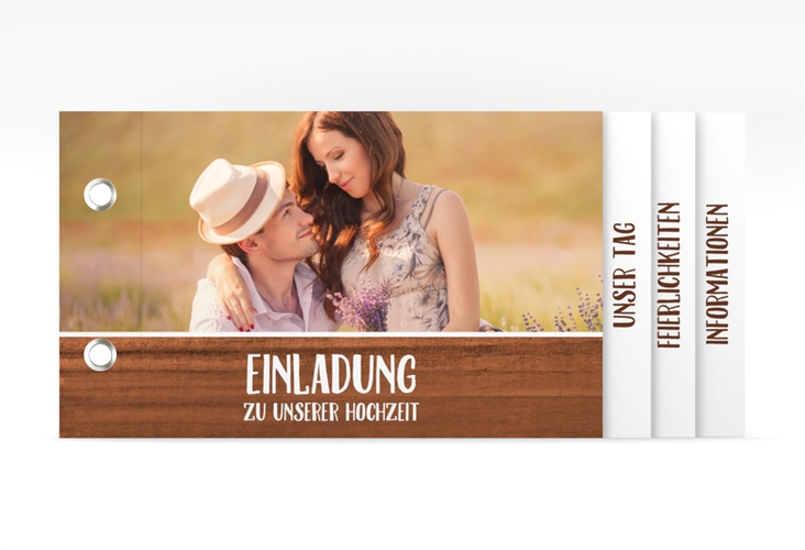 Hochzeitseinladung Landliebe Booklet braun hochglanz