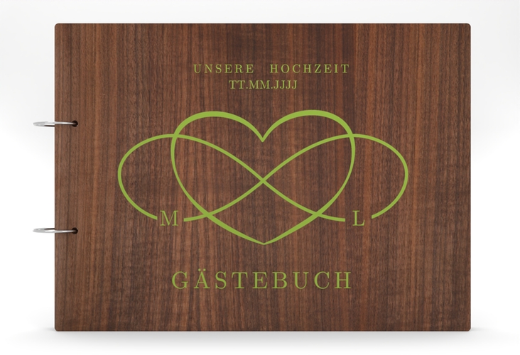 Gästebuch Holzcover Nussbaum Infinity Holz-Cover, bedruckt gruen