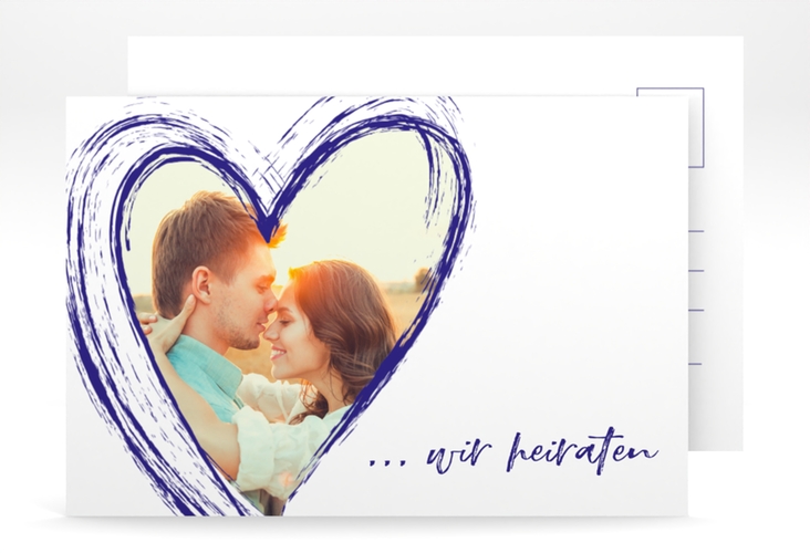 Verlobungskarte Hochzeit Liebe A6 Postkarte blau