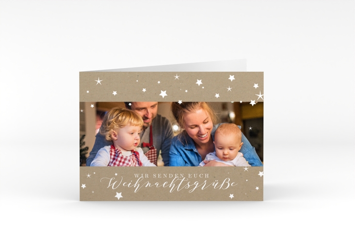 Weihnachtskarte Sternennacht A6 Klappkarte quer mit Sternchen und Familienfoto