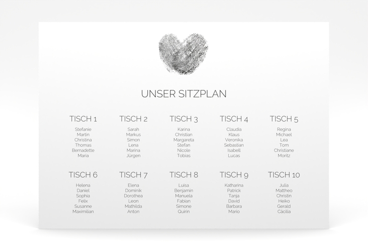 Sitzplan Poster Hochzeit Fingerprint 70 x 50 cm Poster schwarz schlicht mit Fingerabdruck-Motiv