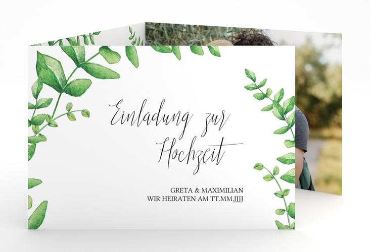 Hochzeitseinladung Botanic A6 Doppel-Klappkarte weiss hochglanz