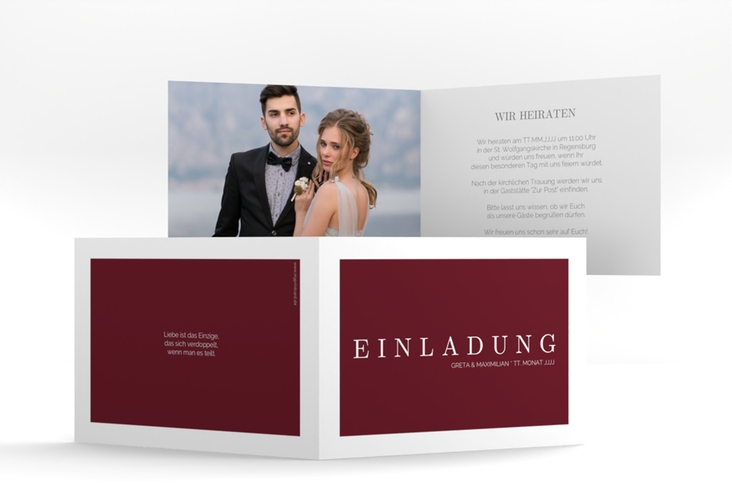 Hochzeitseinladung Simply A6 Klappkarte quer rot