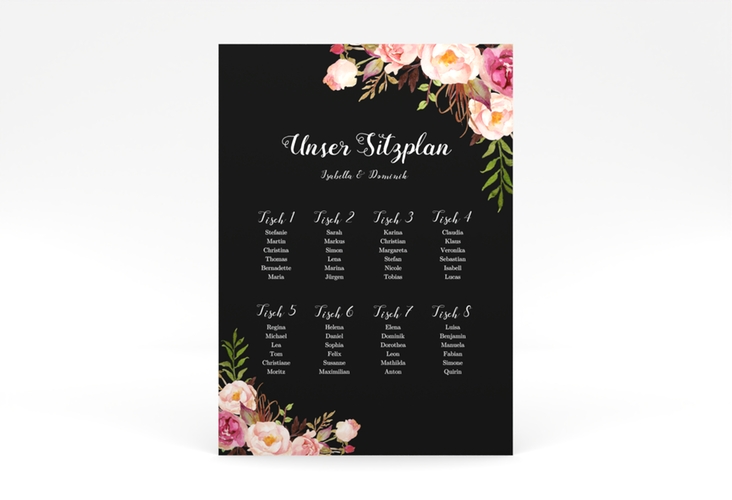 Sitzplan Poster Hochzeit Flowers 50 x 70 cm Poster mit bunten Aquarell-Blumen