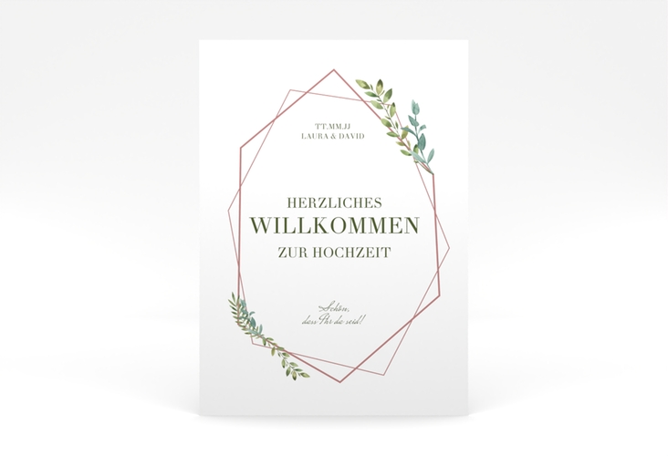 Willkommensschild Poster Herbarium 50 x 70 cm Poster rosa mit geometrischem Rahmen und Blätter-Dekor