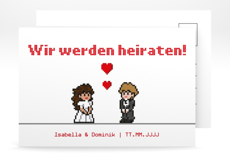 Verlobungskarte Hochzeit Pixel A6 Postkarte weiss