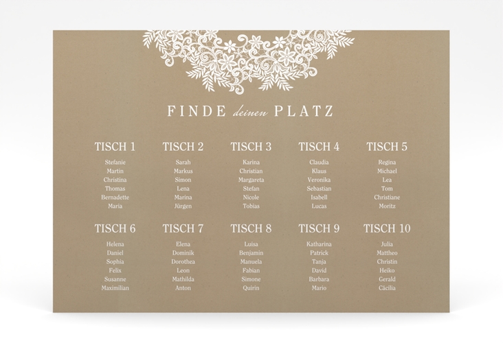 Sitzplan Poster Hochzeit Mariage 70 x 50 cm Poster mit Bogen aus weißer Spitze