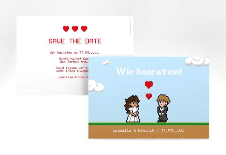 Save the Date-Karte Pixel A6 Karte quer bunt hochglanz