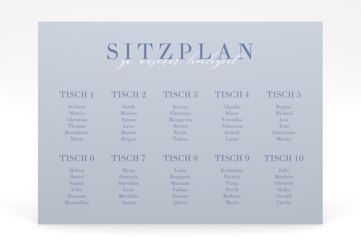 Sitzplan Poster Hochzeit Moment 70 x 50 cm Poster blau