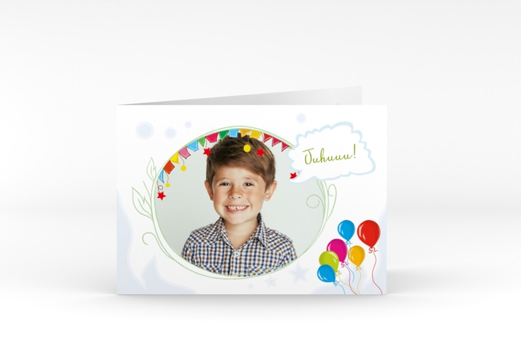 Einladungskarte Kindergeburtstag Sunkiss A6 Klappkarte quer mit Luftballons