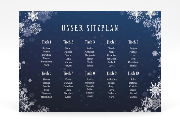 Sitzplan Poster Hochzeit Winterdream 70 x 50 cm Poster blau mit Eisblumen