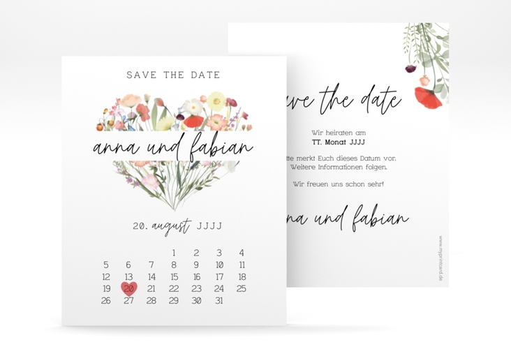 Save the Date-Kalenderblatt Wildblumenherz Kalenderblatt-Karte hochglanz