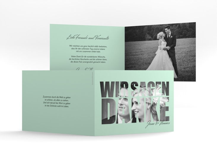 Danksagungskarte Hochzeit Letters A6 Klappkarte quer mint