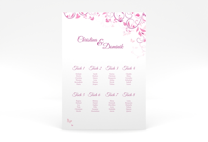 Sitzplan Poster Hochzeit Lilly 50 x 70 cm Poster pink