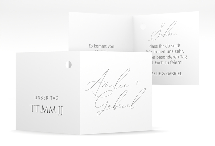 Geschenkanhänger Hochzeit Federschrift Geschenkanhänger 10er Set weiss hochglanz in schlichtem Design mit Kalligrafie