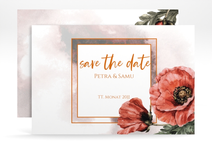 Save the Date-Karte Sommer A6 Karte quer rot mit Mohnblumen-Aquarell